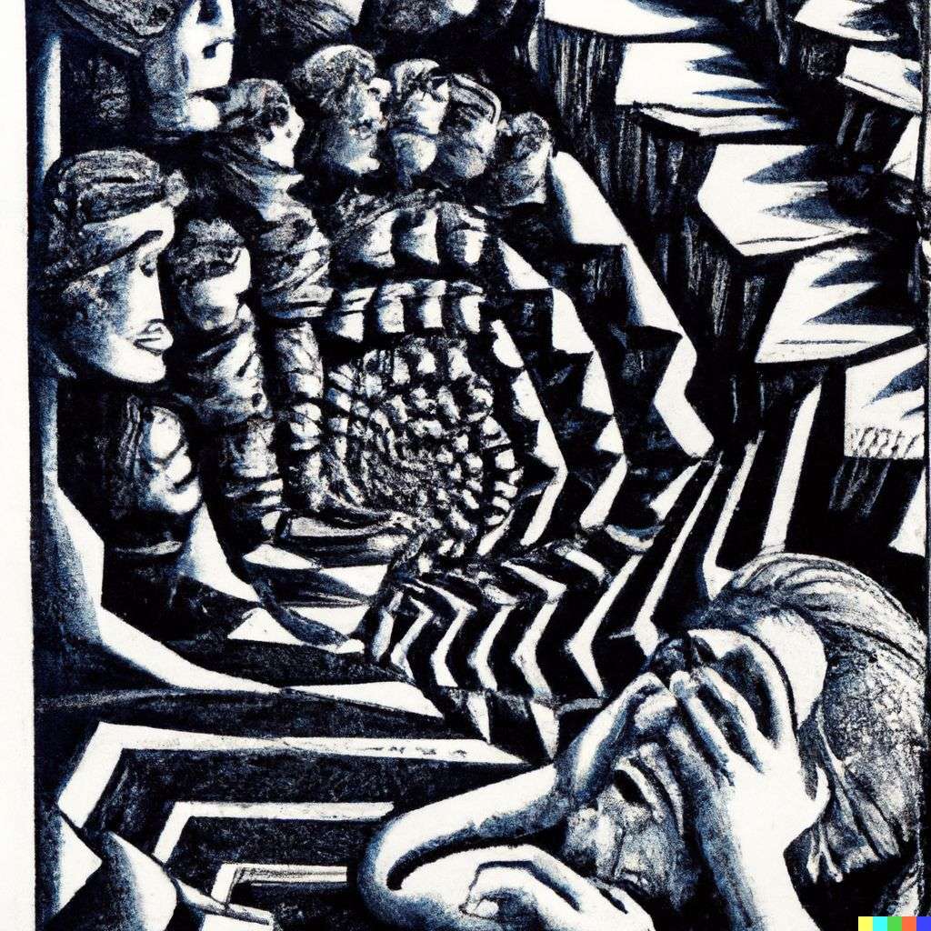 a representation of anxiety, lithography by Escher